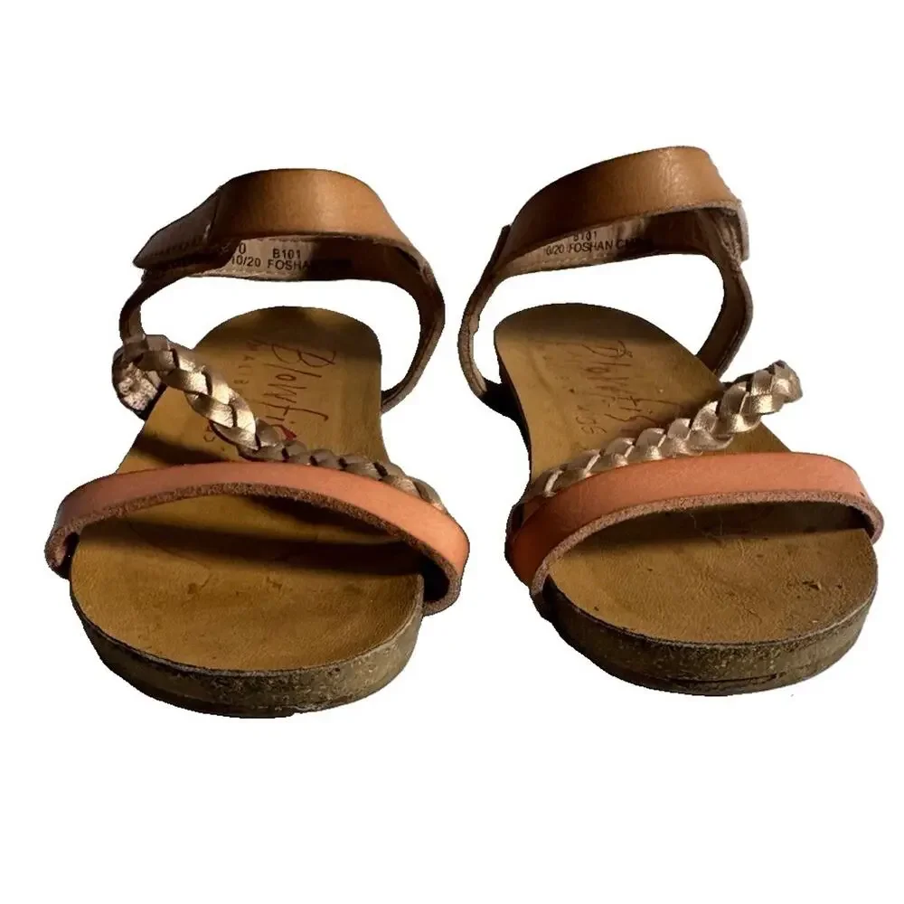 Blowfish Malibu Girls Size 10 Strappy Sandals Tan Coral Gold Braided